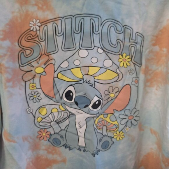 Disney Stitch Cropped Hoodie Tie Dye Lelo Movie Womens Small Mushroom Hippie - Picture 7 of 8